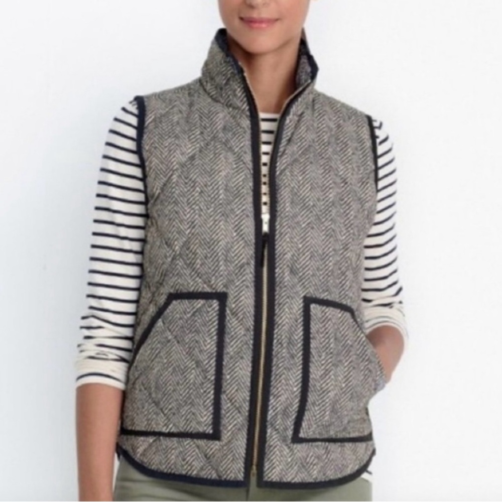 J. Crew Black and White Herringbone Vest